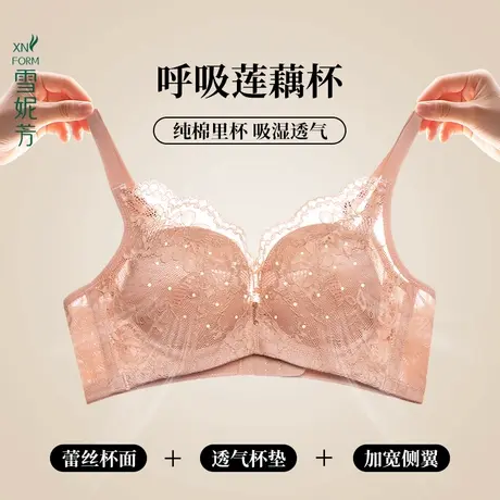 雪妮芳透气孔中厚杯小胸显大文胸无钢圈X软托软支撑聚拢蕾丝内衣商品大图