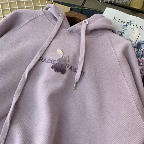 2023年春秋新款上衣韩国植绒兔子连帽卫衣女薄款宽松学生外套上衣商品大图