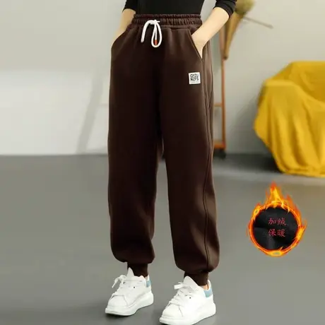 秋冬季加绒加厚运动裤女网红韩版新款百搭保暖休闲裤束脚显瘦卫裤图片