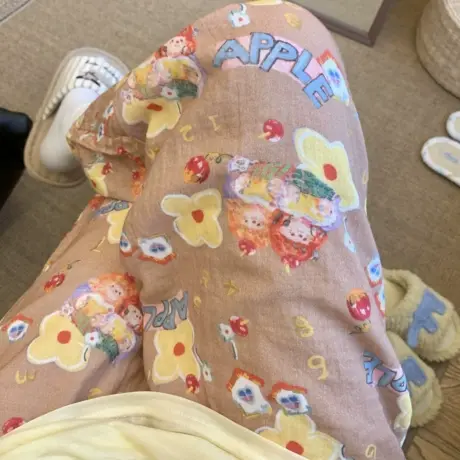 新品！a类纯棉双层纱布睡裤女长裤中裤家居裤可外穿有口袋遛弯裤图片