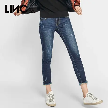 LINC金羽杰秋装新款个性做旧破洞毛边牛仔裤女九分裤8322268商品大图