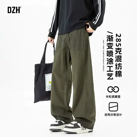 男士军绿色日系工装裤男秋季宽松阔腿长裤直筒裤2025新款裤子男裤商品大图