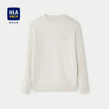 HLA/海澜之家时尚提花针织衫2025秋季新保暖圆领刺绣休闲风毛衣男图片