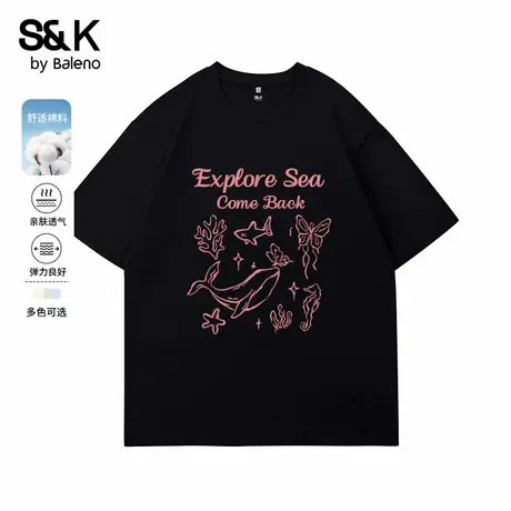 班尼路S&K系列黑色印花凉感T恤女2025年夏季新款上衣圆领短袖女Q图片