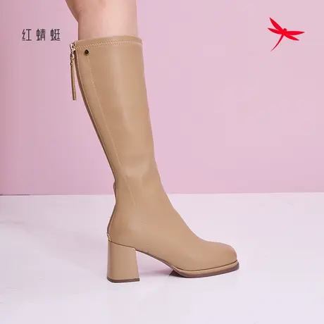 红蜻蜓新款女靴子粗跟舒适长筒靴方跟显瘦女士靴子C4201274商品大图
