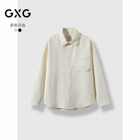 GXG男装 多色竖条纹坑纹面料长袖衬衫外套男 24秋品G24X033046商品大图
