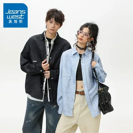 N5真维斯男士长袖衬衫2025新款秋季美式情侣春秋上衣男生休闲衬衣商品大图