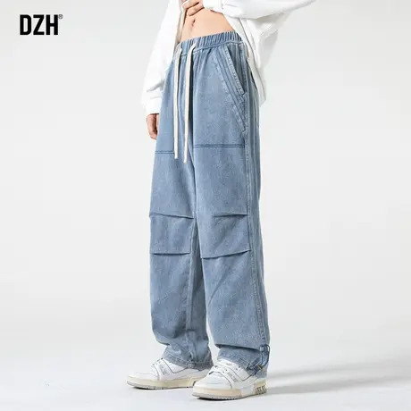 男士蓝色牛仔裤男宽松阔腿裤2023年新款高街潮牌裤子男款休闲长裤商品大图