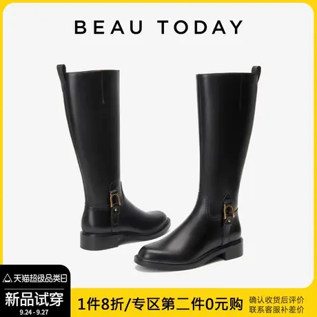 BeauToday厚底长筒靴女2023新款时装靴女黑色骑士靴女粗腿单靴女图片