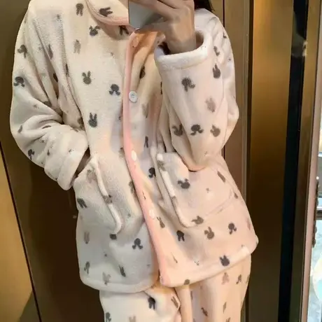冬季新品！秋冬加厚保暖雪粒绒长袖长裤睡衣柔软少女家居服可外穿商品大图