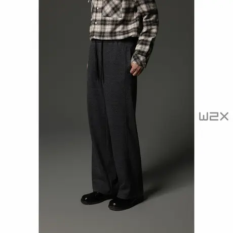w2x2025冬季加厚羊毛针织醋酸远红外自发热科技松紧腰休闲裤长裤商品大图