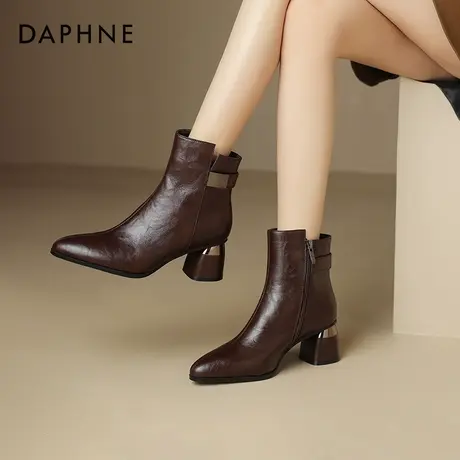 达芙妮高跟短靴女秋冬2026新款秋季中跟女士复古靴子女加绒马丁靴图片