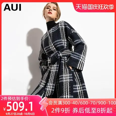 格子毛呢外套设计感女小众秋冬2023新款女装中长款千鸟格呢子大衣图片