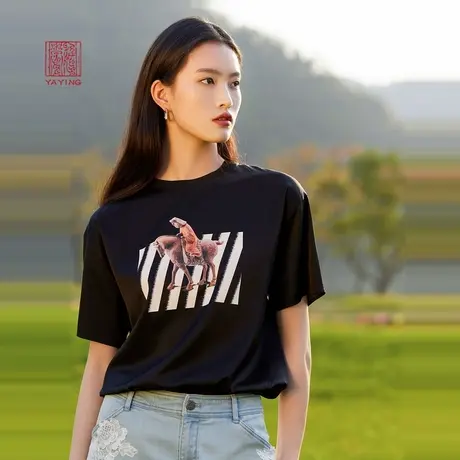 [弹力斜纹缎]EP雅莹高端系列 印花廓形短袖T恤 夏装商场同款5307A图片