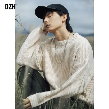 男士秋冬慵懒风白色毛衣男2023新款宽松保暖上衣打底长袖针织内搭商品大图