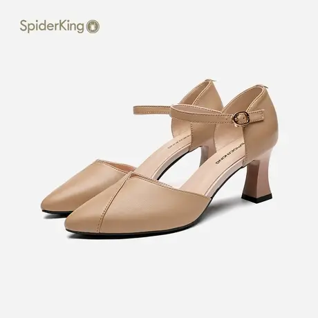 蜘蛛王2022夏季新款真皮凉鞋百搭女时尚包头仙女风包跟粗跟高跟鞋商品大图