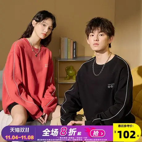 唐狮2022秋冬新款情侣装卫衣男女红色过年本命年圆领宽松国潮ins图片