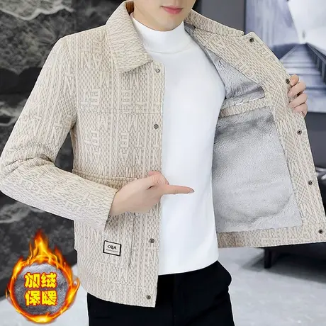 冬季高级感男士加绒加厚夹克轻奢帅气翻领呢子大衣时尚冬装男外套商品大图