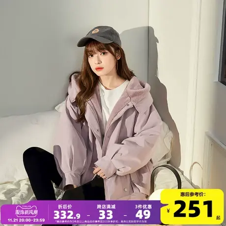 唐狮新款冬季加绒加厚女外套派克服oversize仿兔毛连帽超好看棉服图片