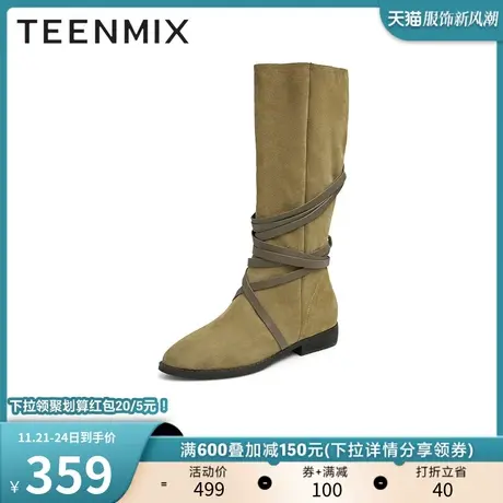 天美意复古西部牛仔靴女长靴堆堆靴冬季新款商场同款BF101DG2图片