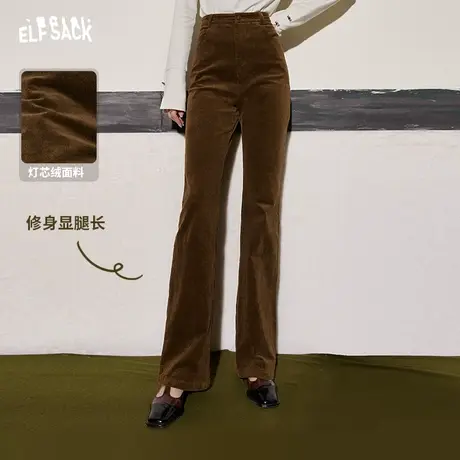 妖精的口袋美拉德灯芯绒喇叭裤女2023冬季新款高腰休闲修身长裤图片