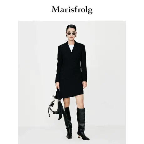 【新能量黑裙】玛丝菲尔2023年春季新款黑色修身显瘦西装连衣裙商品大图