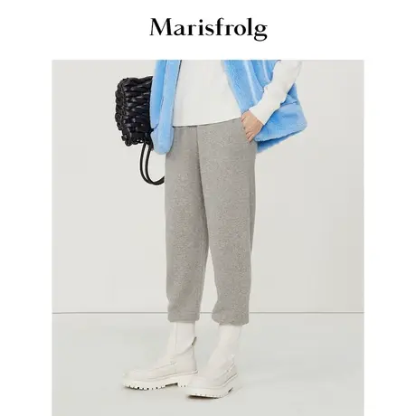 【羊毛针织休闲裤】玛丝菲尔冬季新款卡其色针织刺绣休闲裤图片