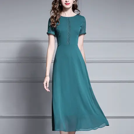 【1件7.9折】夏装新款简约时尚大摆裙气质优雅修身雪纺连衣裙商品大图