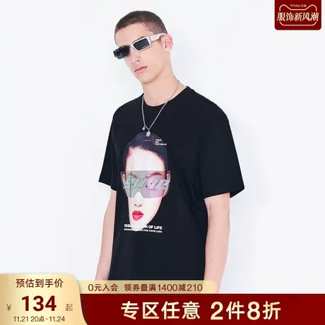 TRENDIANO官方潮牌春夏男装纯棉时尚欧美头像印花圆领短袖T恤男士商品大图