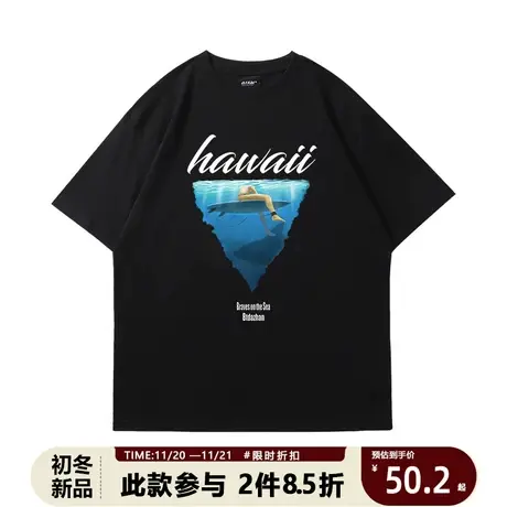 夏季男短袖夏威夷风景欧美ins风西海岸潮牌情侣t恤纯棉中袖衣服女商品大图