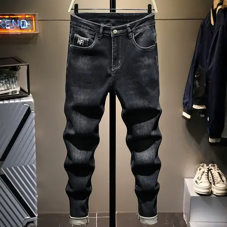 2021高端品质加厚保暖牛仔裤男士修身小脚裤潮牌裤子男显瘦秋冬款商品大图