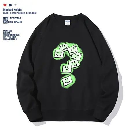 美式复古简约问号印花圆领卫衣男秋季宽松百搭情侣休闲套头上衣商品大图