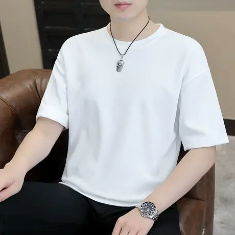 短袖t恤男士夏季薄款纯色潮牌潮流百搭宽松五分半袖圆领夏装衣服商品大图