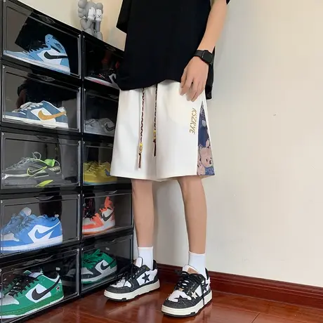 小熊拼接短裤男夏季港风休闲宽松运动裤ins潮牌设计感小众五分裤商品大图