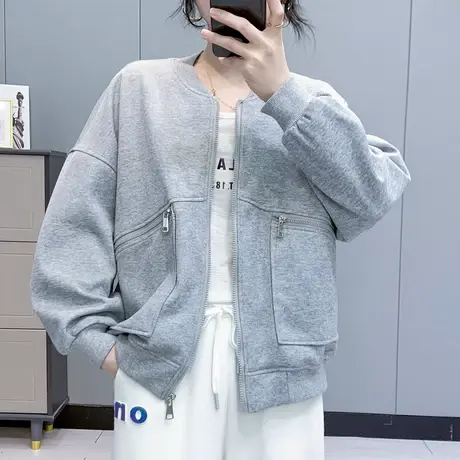 卫衣外套女短款2023春秋百搭宽松小个子开衫韩版拉链运动风棒球服商品大图