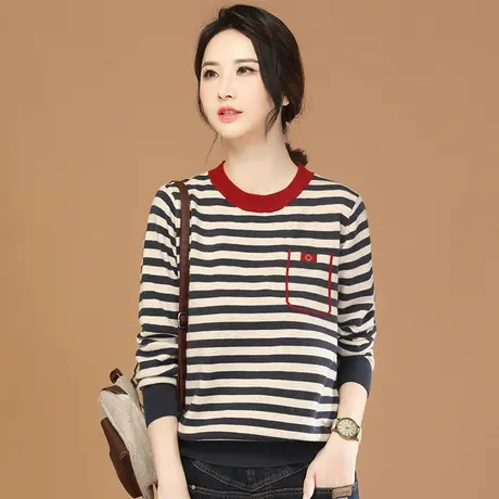 韩潮袭人撞色圆领条纹宽松休闲毛衣女冬季新款百搭休闲针织衫上衣商品大图