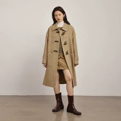 omont蛋挞家 复古牛角扣毛呢大衣女冬装2023新款宽松中长款厚外套商品大图