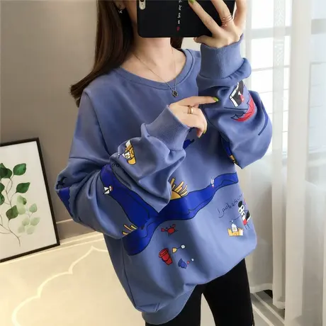 2023春秋季新款韩版宽松圆领卫衣女ins潮慵懒风学生长袖外套上衣图片