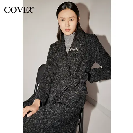 COVER冬季黑白斜纹羊毛粗花呢毛呢外套图片