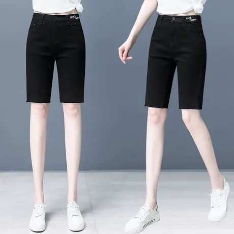 黑色牛仔短裤女五分裤2024年春夏新款显瘦中裤外穿弹力紧身骑行裤商品大图