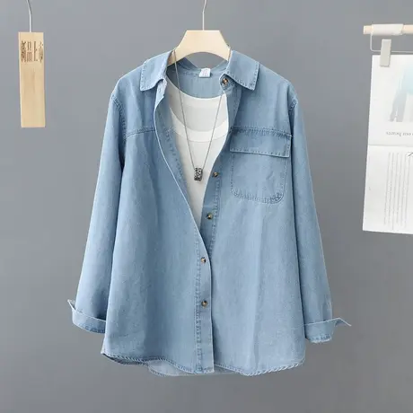 女装长袖牛仔衬衣女2024年新款高级感叠穿宽松上衣衬衫薄外套开衫商品大图
