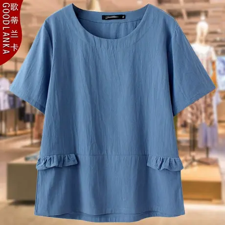 40-50岁中年妈妈夏装纯棉上衣200斤宽松小衫荷叶边中老年短袖T恤商品大图