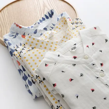 早秋文艺小清新印花立领衬衫女宽松韩范学生上衣设计感小众衬衣春图片