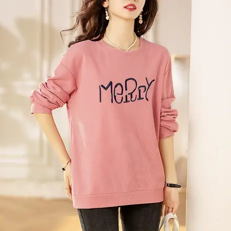 薄款卫衣女春秋季新款宽松加大码女装胖mm刺绣减龄显瘦上衣打底衫图片