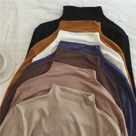 洋气打底衫女内搭半高领弹力打底衫女秋冬内搭圆领长袖t恤女上衣商品大图