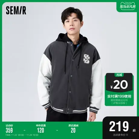 森马棉服男冬季撞色拼接袖棒球服复古灯芯绒宽松学院风时尚上衣潮图片