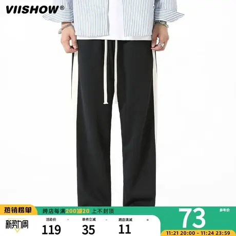 VIISHOW秋季新款重磅潮流日系垂感阔腿宽松百搭抽绳休闲运动裤男商品大图