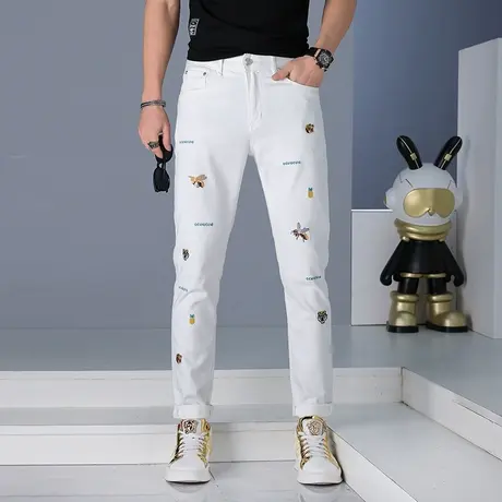 重磅水洗破洞修身九分裤休闲百搭时尚小脚牛仔裤男士潮流直筒裤子商品大图