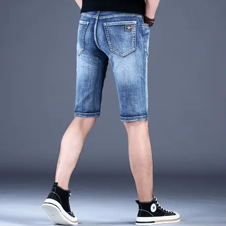 浅色高端五分牛仔裤男款秋冬高档2023夏天修身弹力休闲裤子男中裤商品大图