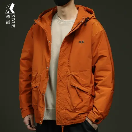 希越户外工装冲锋衣男2023冬季宽松大码男士夹克连帽外套保暖棉服商品大图
